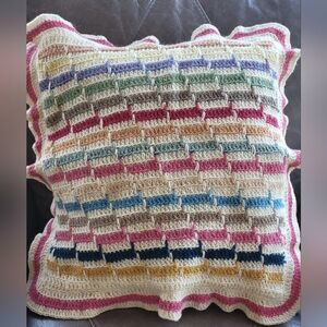 Vintage Wool Knit 20" X 20" Pillow Sham Pastel Stripes Zippered Closure